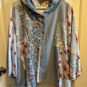 POL Floral Patchwork Hooded Top